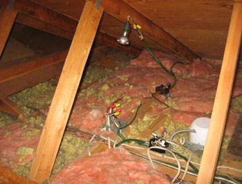Improper wiring installation in attic