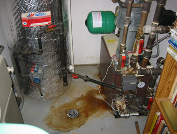 Hot water heating boiler leakage