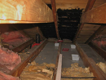 Roof leakage into attic